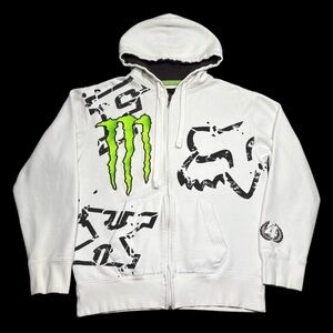 Vintage Y2K Fox Racing x Monster Energy Ricky Carmichael Hoodie Sweatshirt White